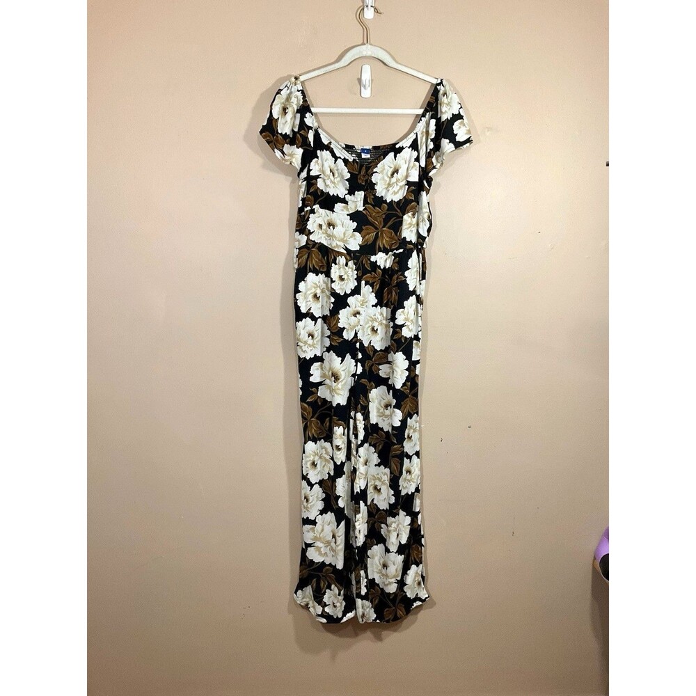 Old Navy Womens Flutter Sleeve Floral Jumpsuit M Black Cottage Party Whimsigoth